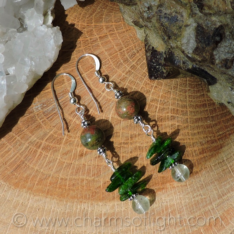 Diopside, Fluorite, Unakite Earrings
